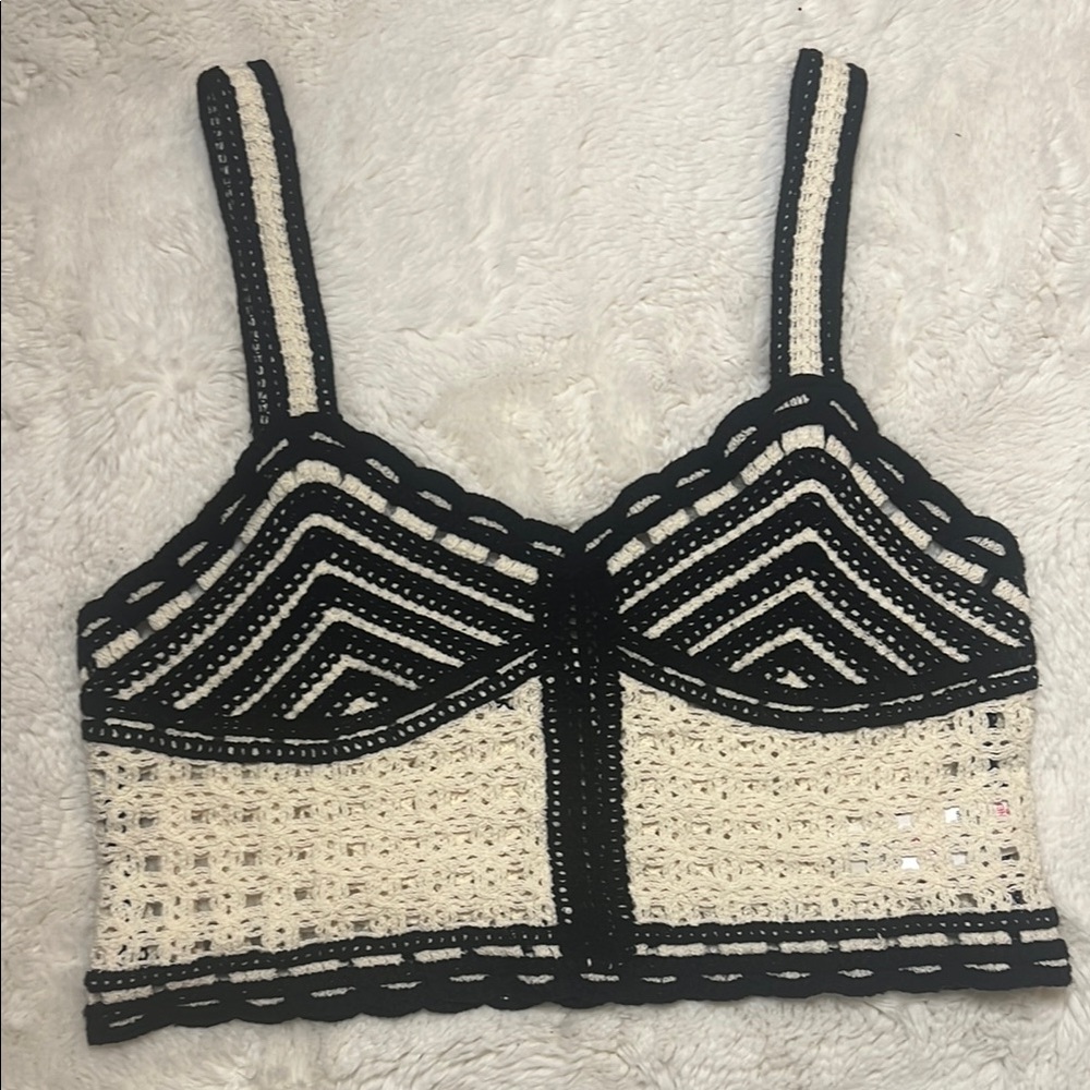 Jason Wu Black and cream Crochet Crop Top - Picture 3 of 8